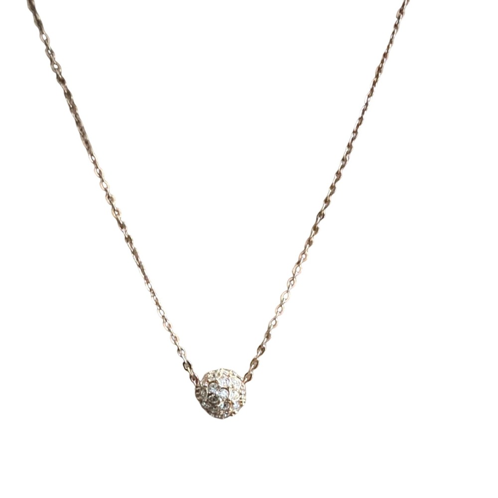 Rose Gold Tone Pave Crystal Ball Pendant Necklace Adjustable Cable Chain Layer